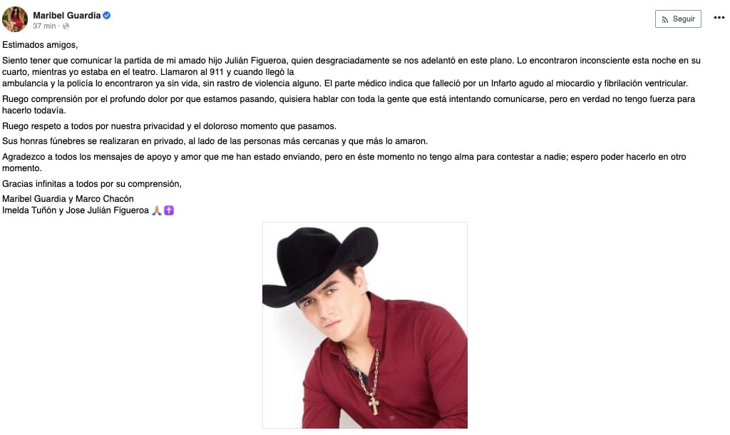 Comunicado Maribel Guardia, Julián Figueroa