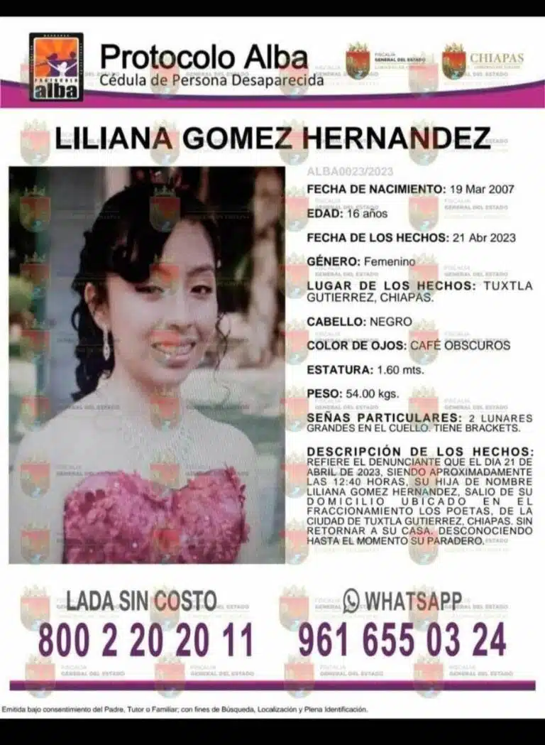 Liliana Gómez, de 16 años, fue a su escuela y ya no regresó a casa