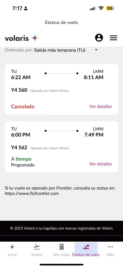 Volaris Vuelos cancelados Tijuana-Los Mochis-Culiacán-Mazatlán