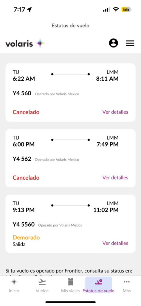 Volaris Vuelos cancelados Tijuana-Los Mochis-Culiacán-Mazatlán