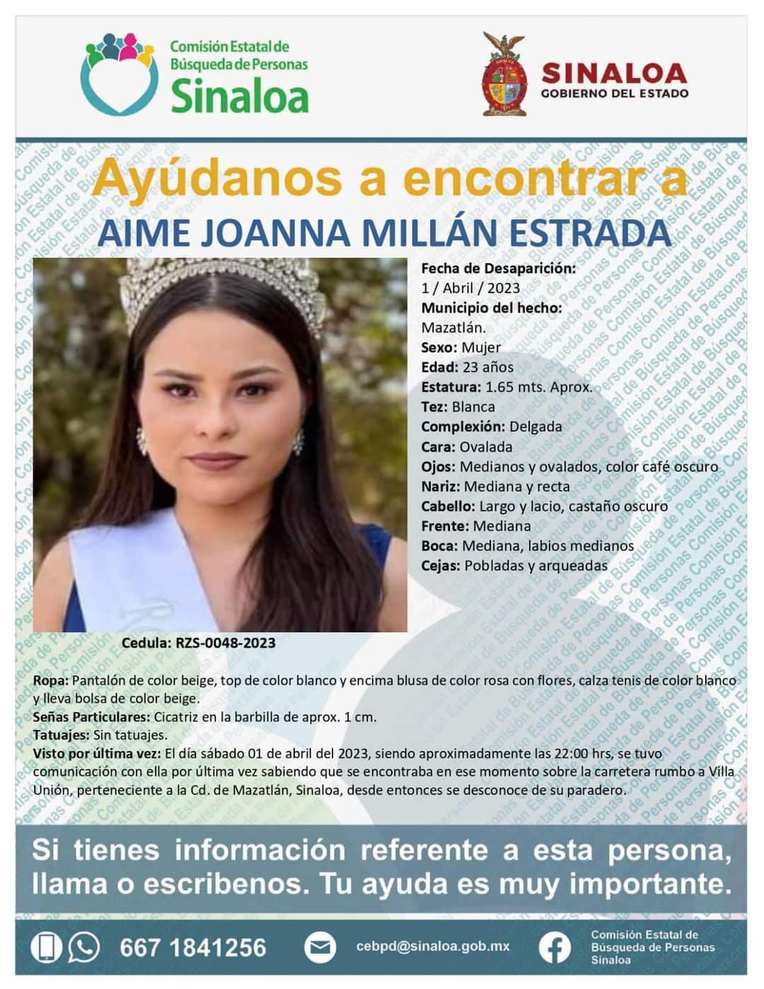 ¡Ayuda para localizarla! Emiten alerta por desaparición de la joven mazatleca Aimeé Johana