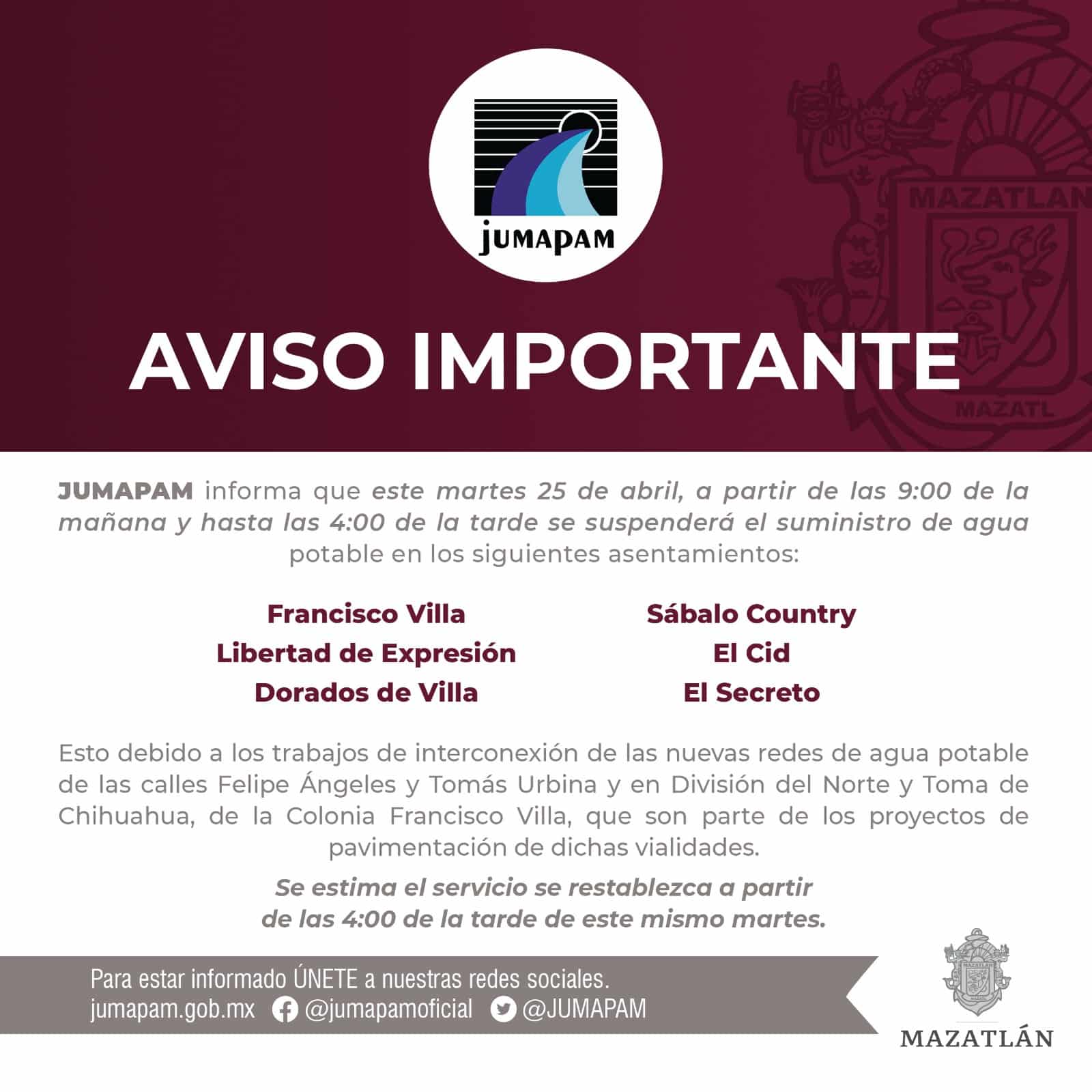 ¡Hasta en cubetas! Acopia agua; este martes habrá corte al suministro en 6 colonias de Mazatlán