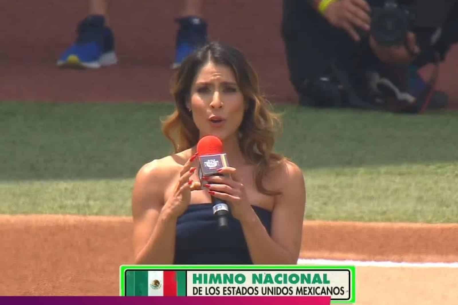 ¡Qué oso! María León se equivocó al entonar el Himno Nacional previo al Giants vs. Padres