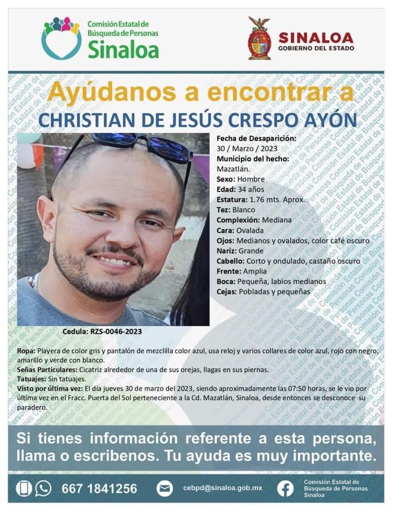 ¿Lo has visto Él es Christian de Jesús y está desaparecido en Mazatlán, Sinaloa