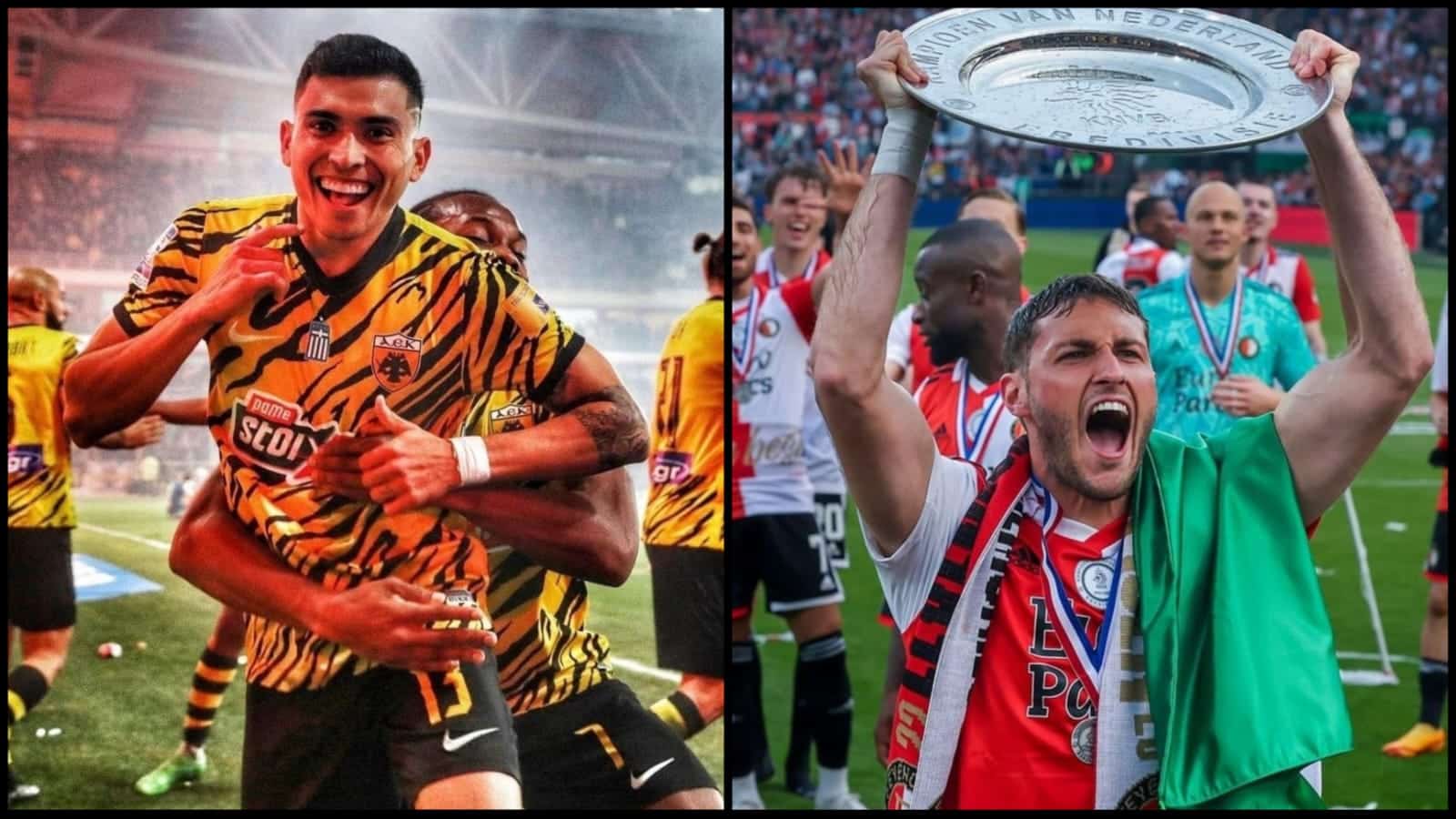 Santi Giménez y Orbelín Pineda
