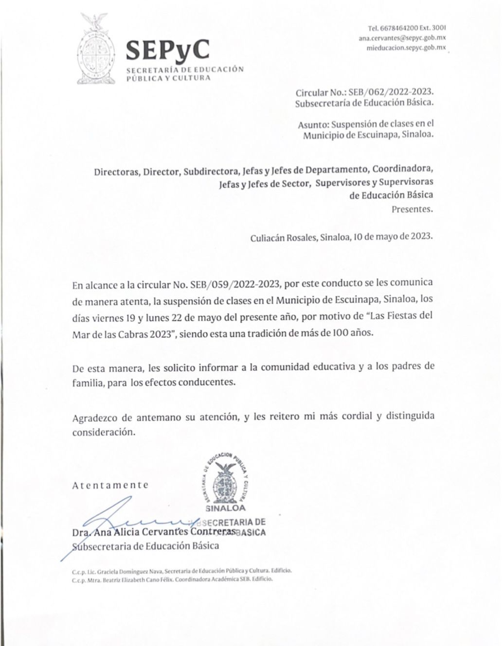 ¡Se pone bella la SEPyC! Autorizan suspensión de dos días de clases en las Fiestas del Mar de las Cabras 2023
