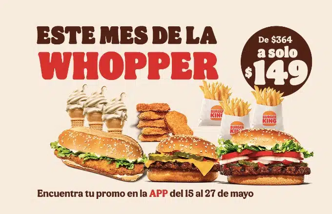 Whopper GRATIS domingo 28 de mayo Burger King