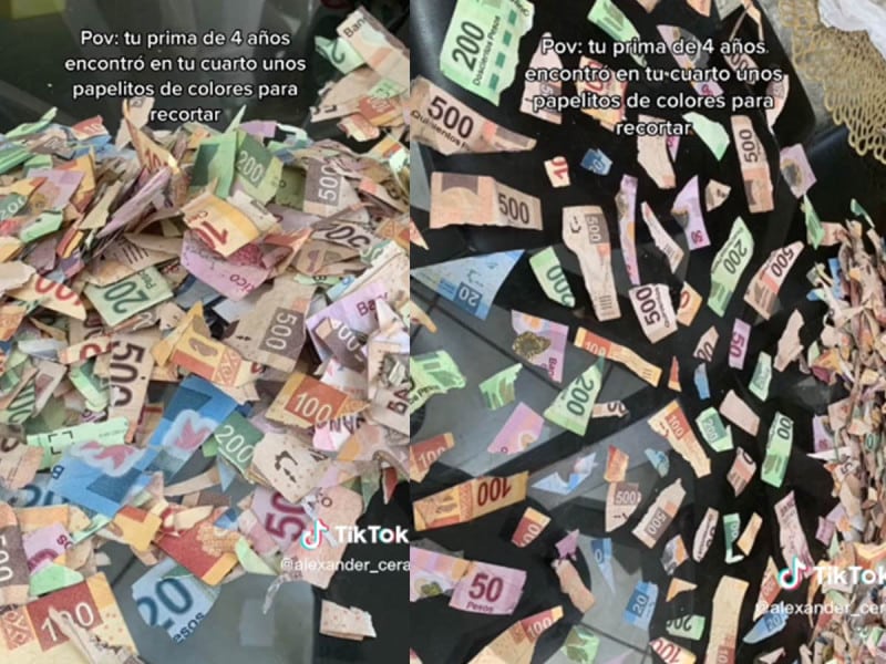niña recorta billetes