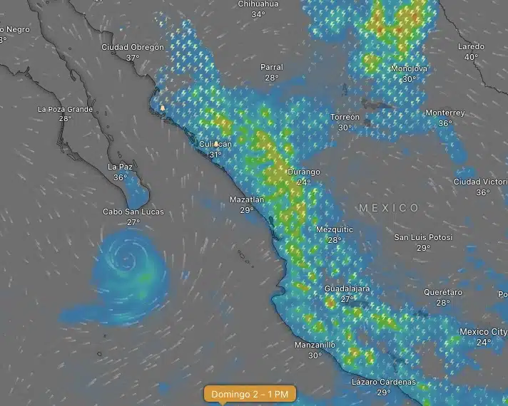 Mapa de una parte de México donde se muestran las zonas en donde probablemente se sostendrán lluvias