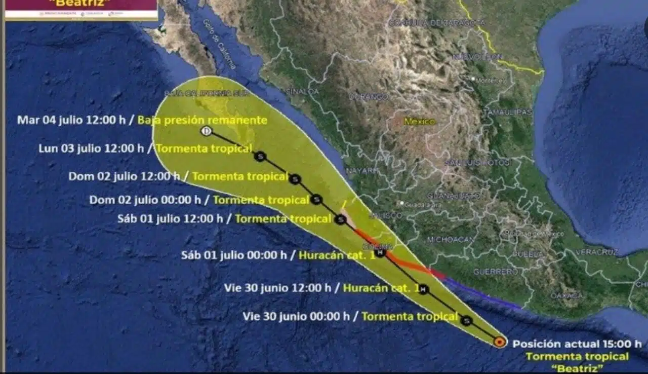 Posición de la tormenta tropical Beatriz