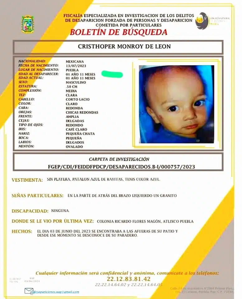 El pequeño que comienza a hablar y ya camina, salió al patio de su casa, su familia estaba reunida. Comenzó a caer una fuerte lluvia, por lo tanto, salieron en la búsqueda.