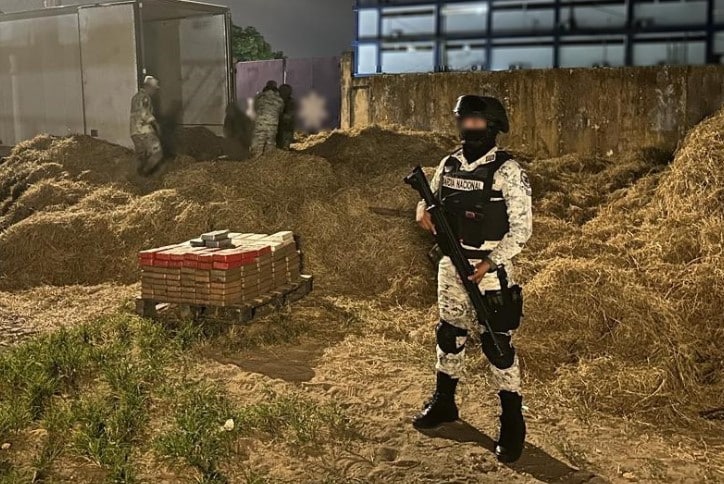 Decomiso de cocaína entre paja Guardia Nacional