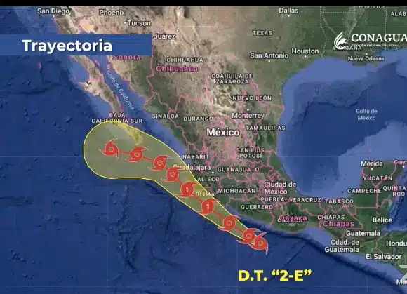 Una depresión tropical en el Océano Pacífico y el mapa de la República Mexicana