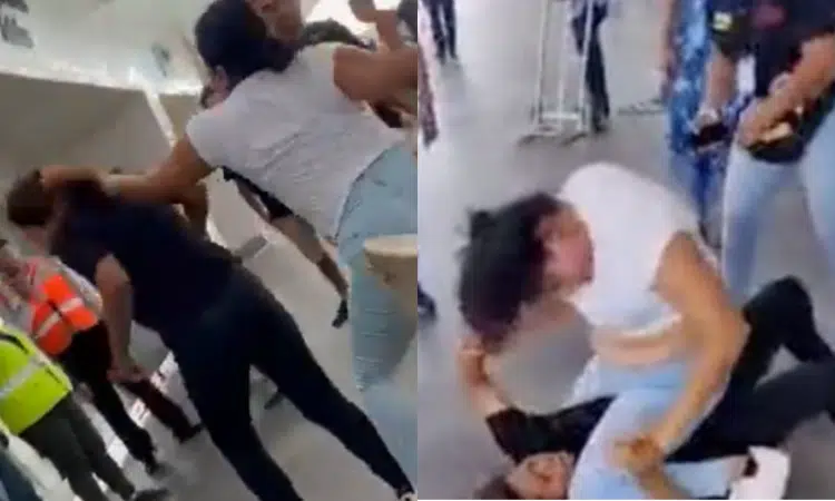 Mujeres se enfrentan a los golpes en aeropuerto de Cancún