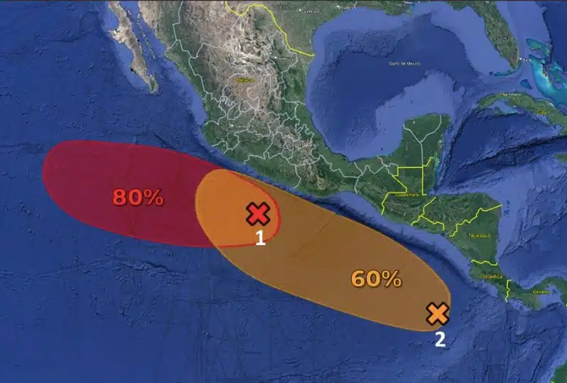 Dos zonas de inestabilidad se vigilan en el Pacífico Mexicano