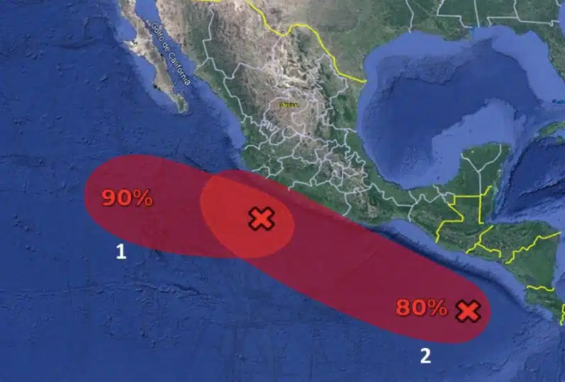 Mantienen vigilancia a dos zonas de inestabilidad en el Pacífico Mexicano