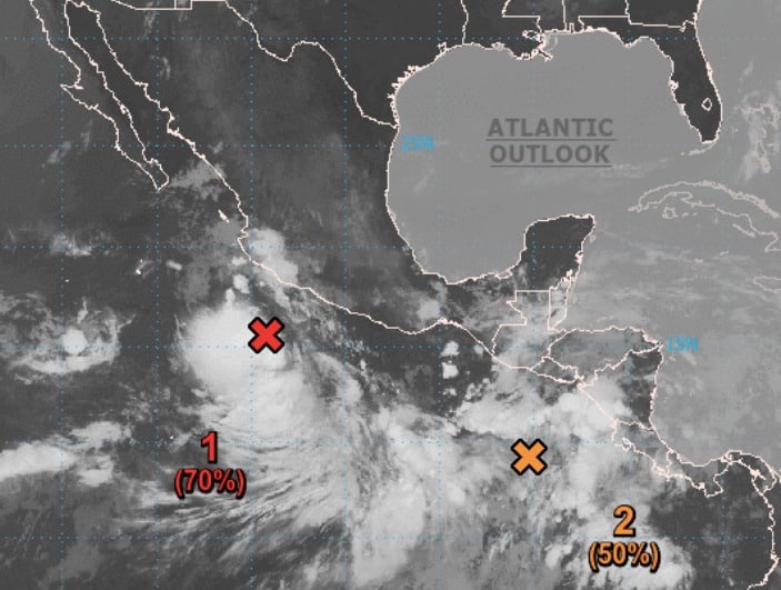 Mantienen vigilancia a dos zonas de inestabilidad en el Pacífico Mexicano