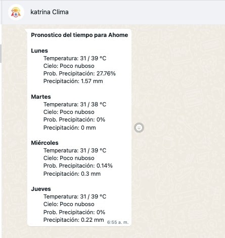 Conversación de WhatsApp del bot Katrina