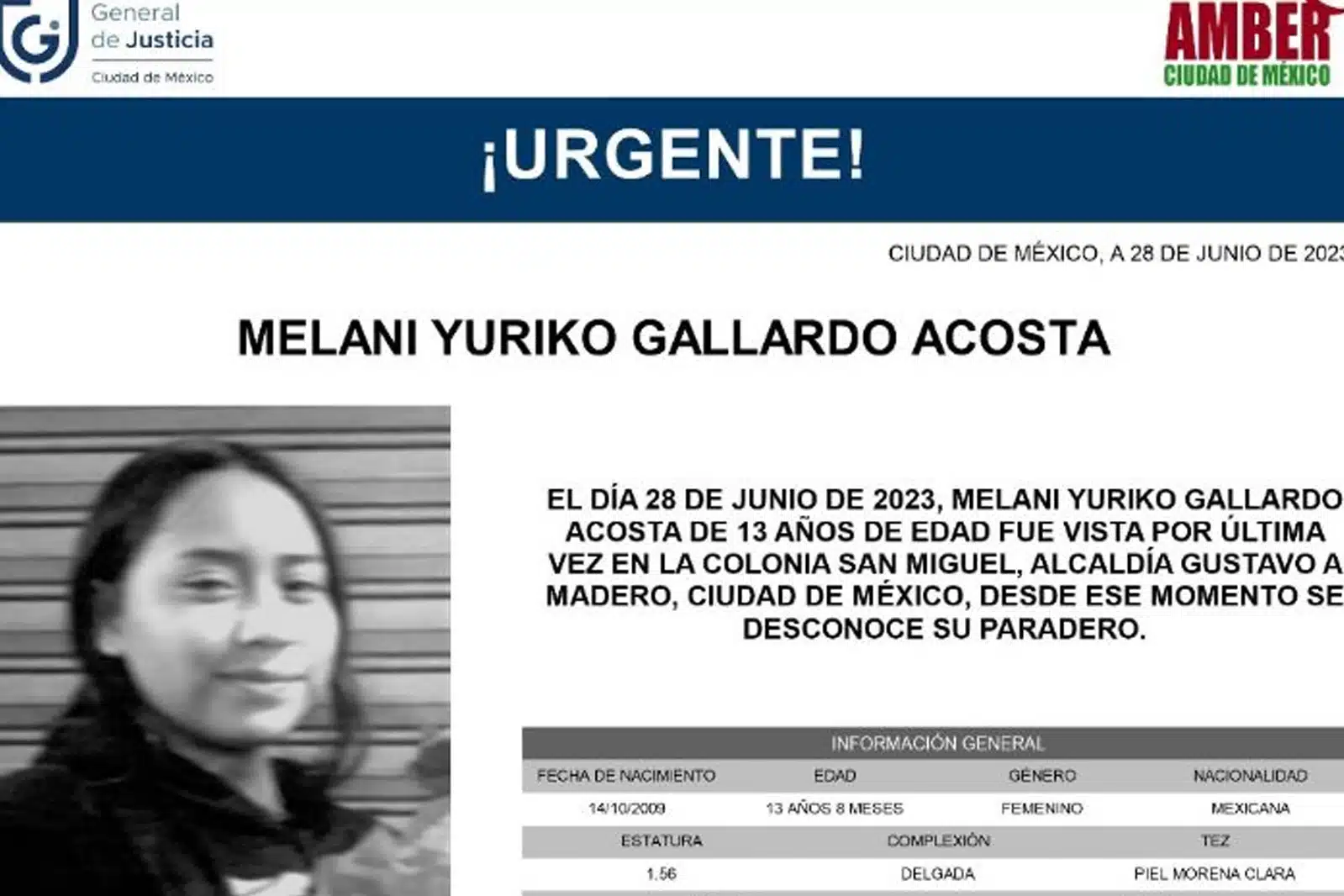 Niña de 13 años desapareció tras abordar transporte escolar; a Melani Yuriko la buscan en la Gustavo A. Madero