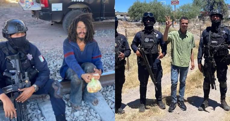 Policías de Sonora ayudan a indigente; lo bañan y hasta el look le cambian