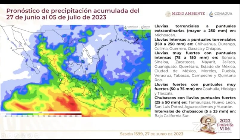 Mapa del pronóstico de precipitaciones acumuladas en algunas