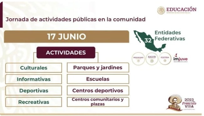 SEP anuncia Actividades el sábado 17 de junio 2023