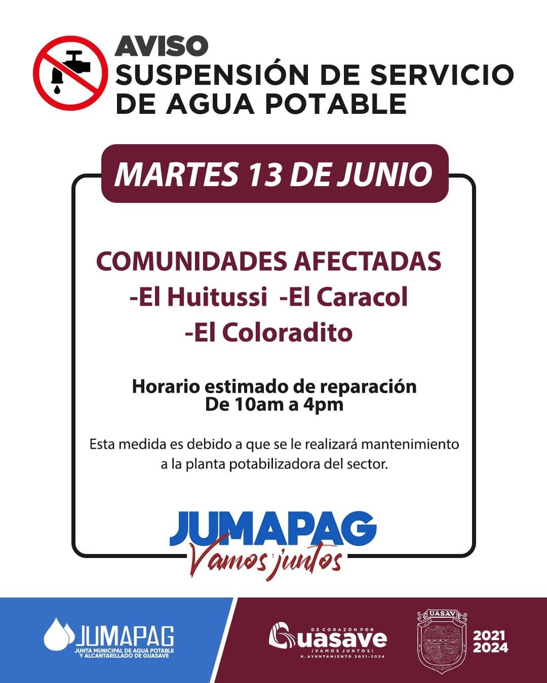 ¡A cargar cubetas! Jumapag cortará el agua en comunidades de Guasave; checa si serás afectado