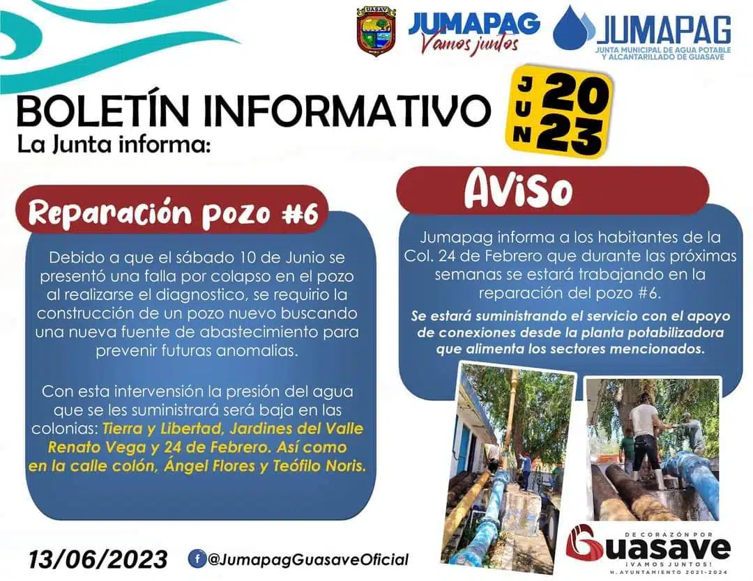 Aviso de Junta Municipal de Agua Potable de Guasave (Jumapag)