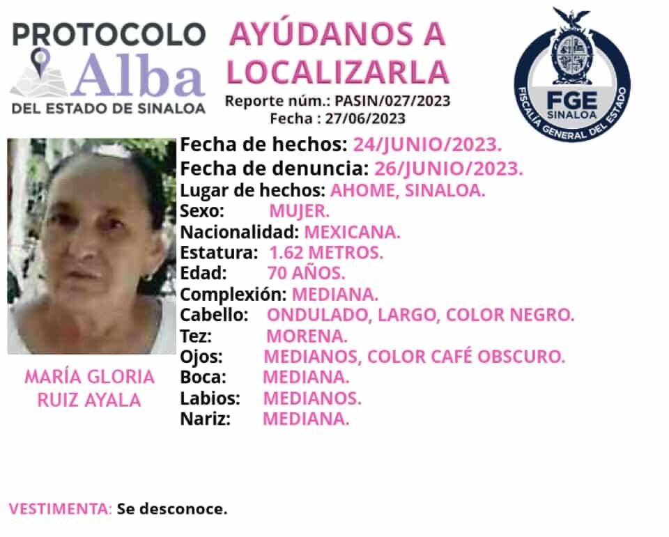 Ficha de búsqueda de María Gloria Ruiz Ayala