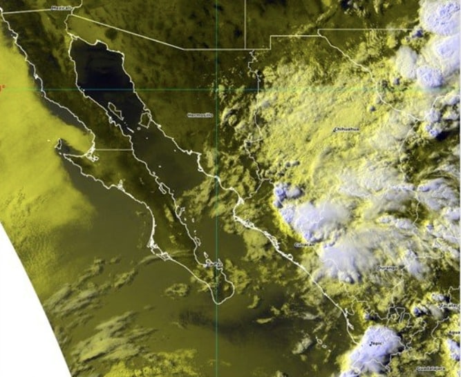 Mapa de México donde se muestra el canal de baja presión en el norte de Sinaloa