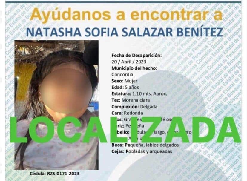 Localizan a la menor Natasha Sofia, desaparecida en Concordia hace casi dos meses