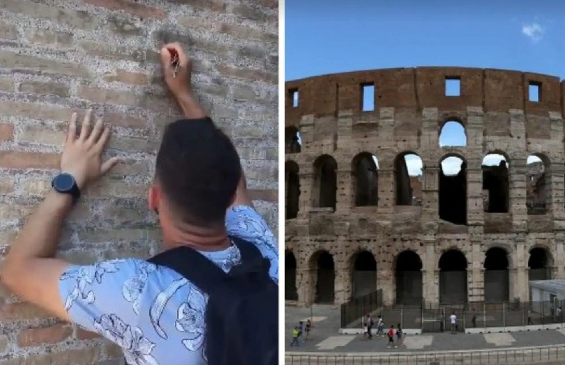 Turista graba nombres en la pared del Coliseo Romano