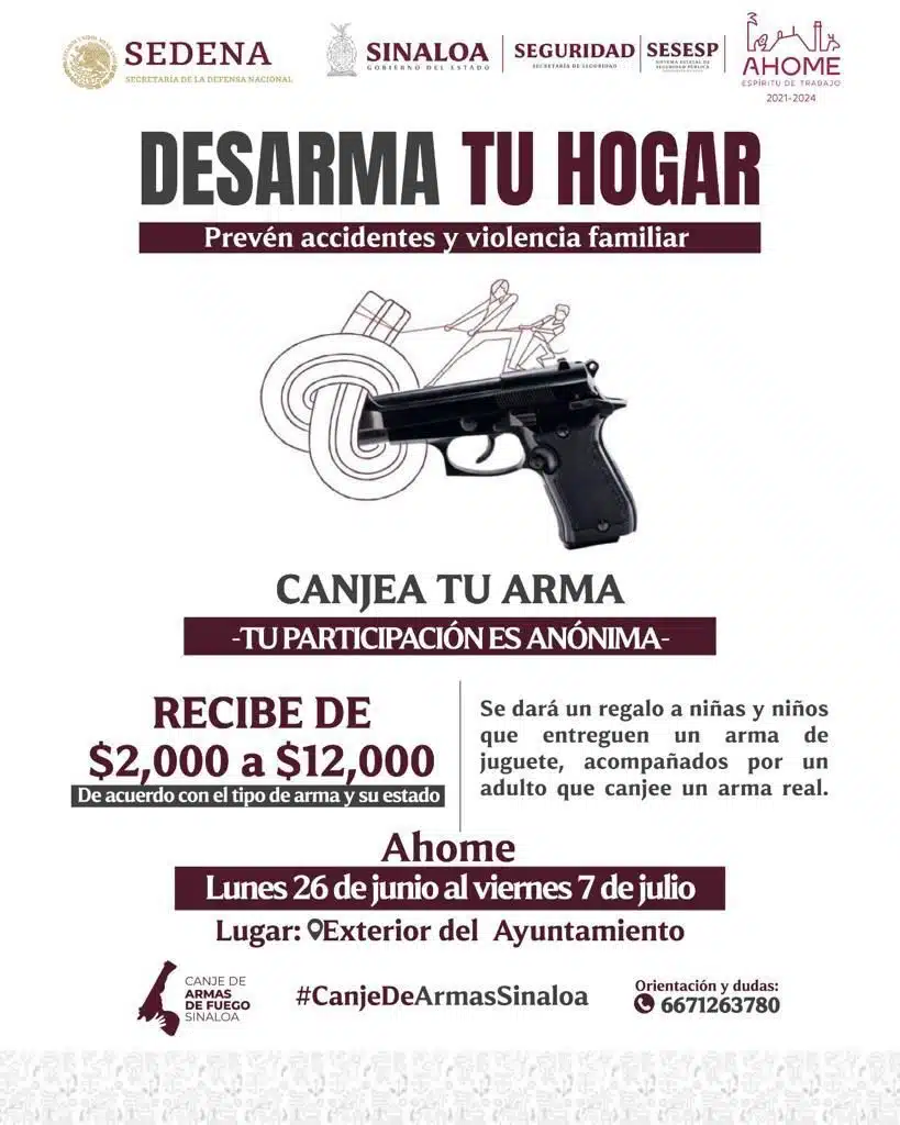 Imagen publicitaria sobre el canje de armas de fuego
