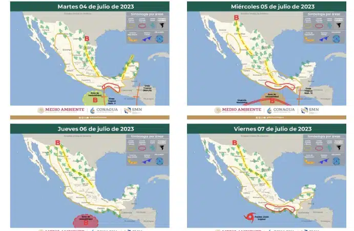 Mapa de México donde se muestra la posible formación de un ciclón