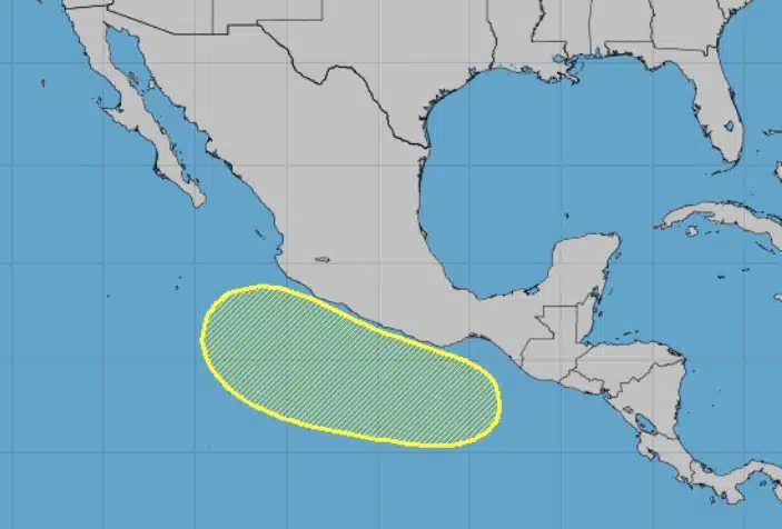 Mapa de la República Mexicana con un ovalo verde limón a un lado en la parte sur
