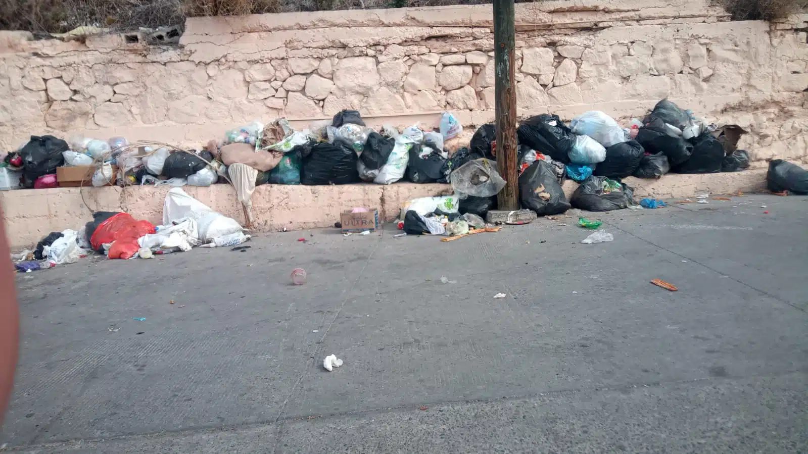 Bolsas de basura tiradas sobre la banqueta y calle