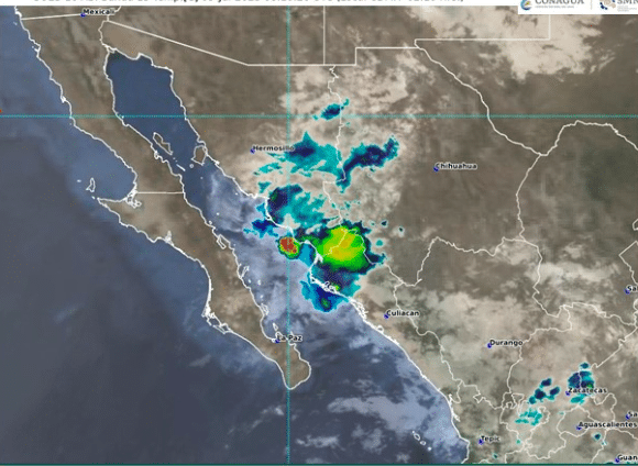 Imagen de satélite del SMN que indicó lluvias "madrugadoras" en el norte y centro norte de Sinaloa.