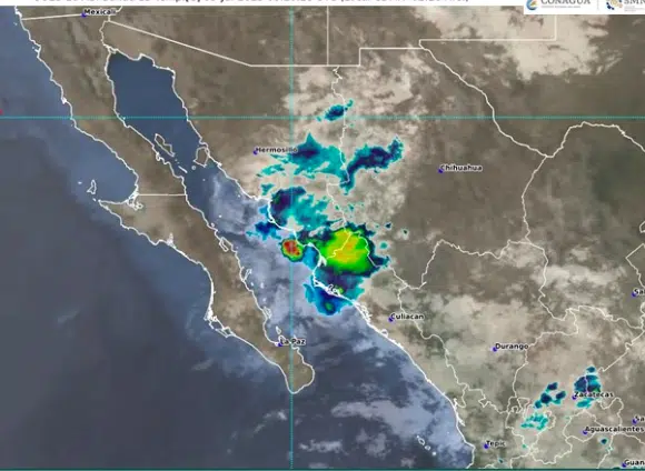Imagen de satélite del SMN que indicó lluvias "madrugadoras" en el norte y centro norte de Sinaloa.