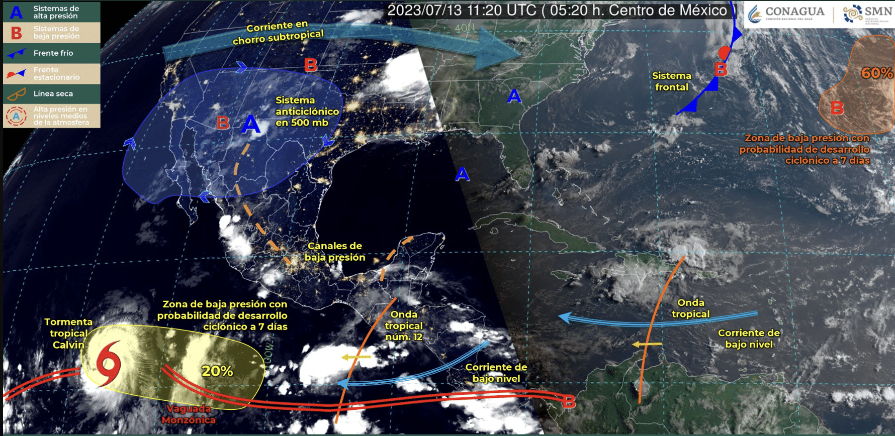 Mapa del Servicio Meteorológico Nacional con sistemas activos