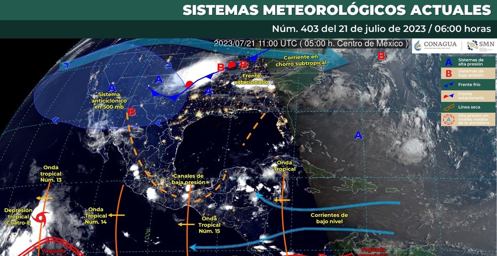 Mapa del Servicio Meteorológico Nacional con sistemas activos