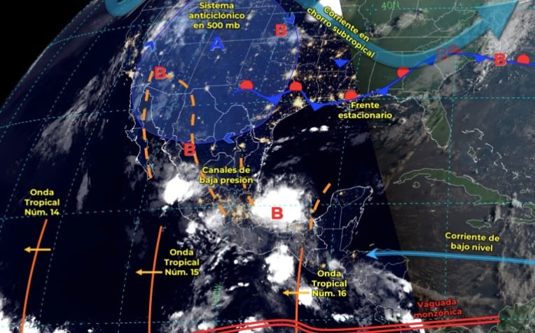Mapa del Servicio Meteorológico Nacional con sistemas activos