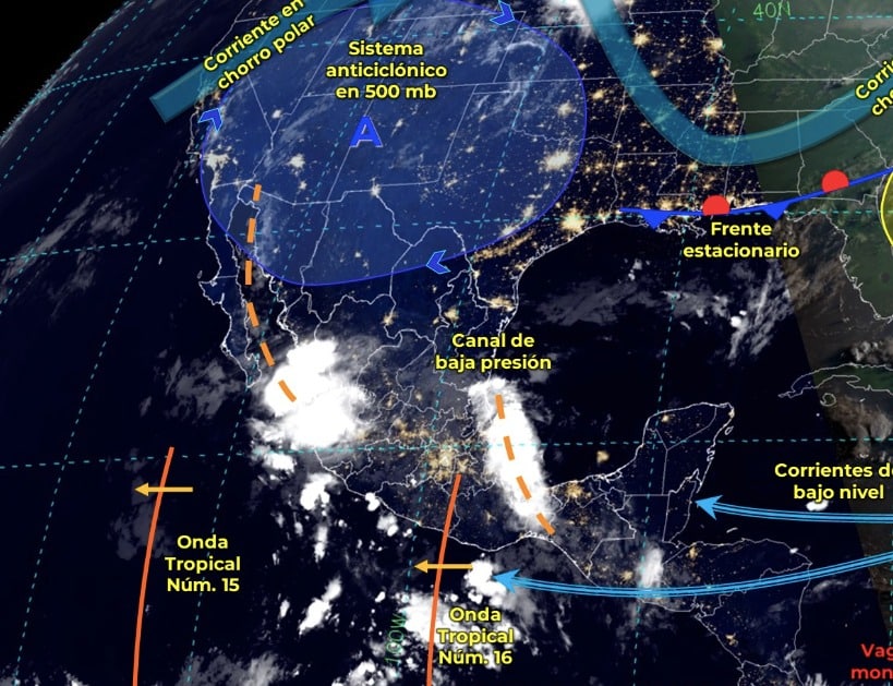 Mapa del Servicio Meteorológico Nacional con sistemas activos