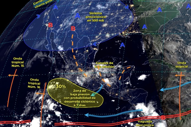 Mapa del Servicio Meteorológico Nacional con sistemas activos
