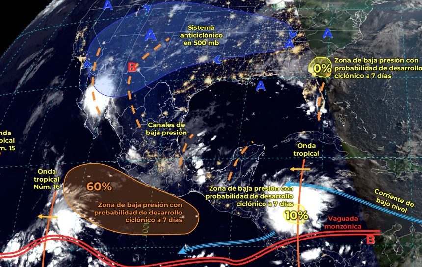 Mapa del Servicio Meteorológico Nacional con sistemas activos