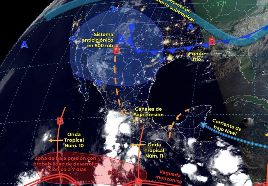 Mapa del Servicio Meteorológico Nacional con sistemas activos