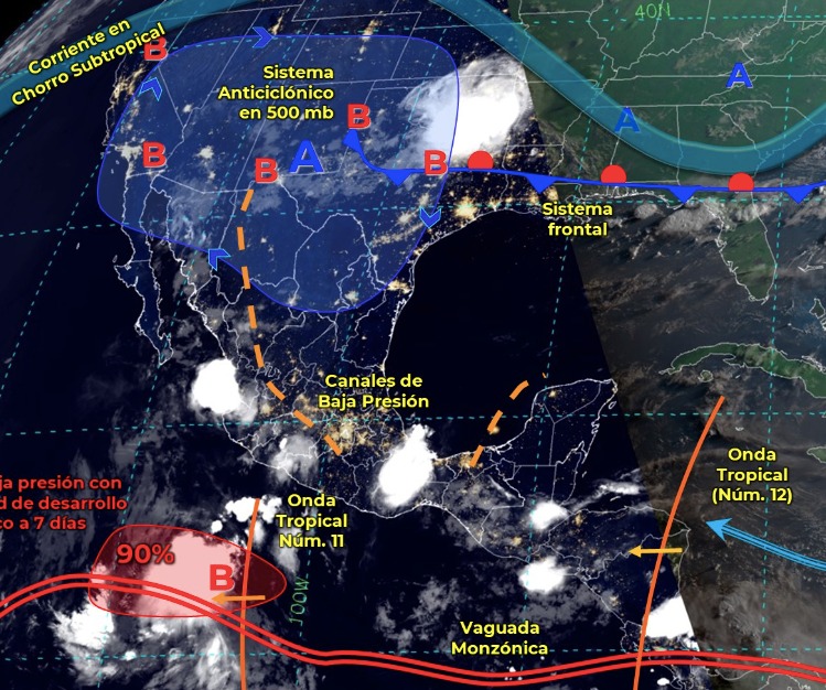 Mapa del Servicio Meteorológico Nacional con sistemas activos