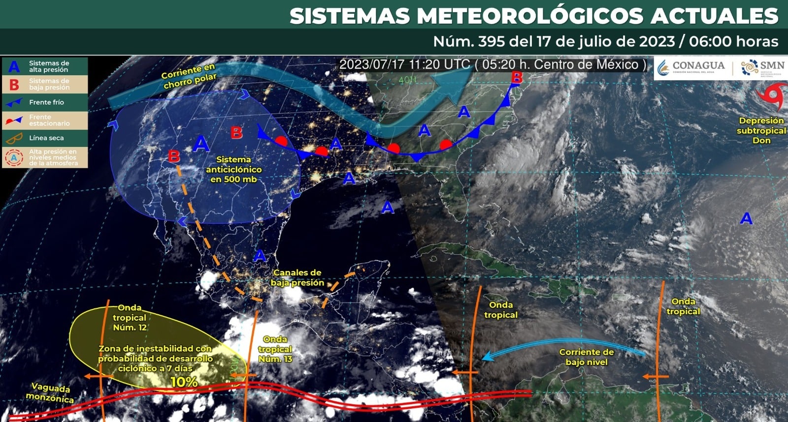 Mapa del Servicio Meteorológico Nacional con sistemas activos