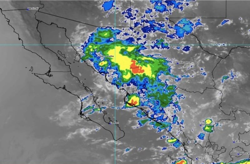 Una parte del mapa de la República Mexicana de color amarillo, azul, verde, rojo-anaranjado