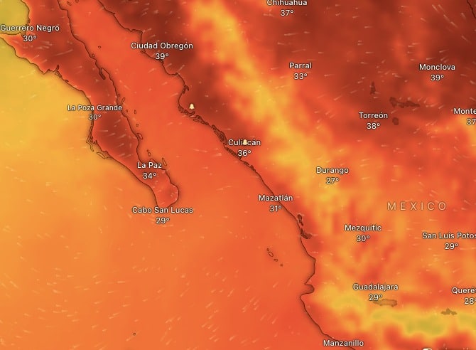Mapa de México de color rojo con amarillo y naranja