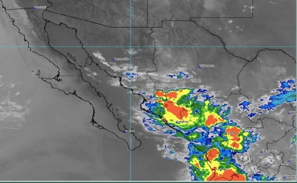 Una parte del mapa de la República Mexicana de color amarillo, azul, verde, rojo-anaranjado